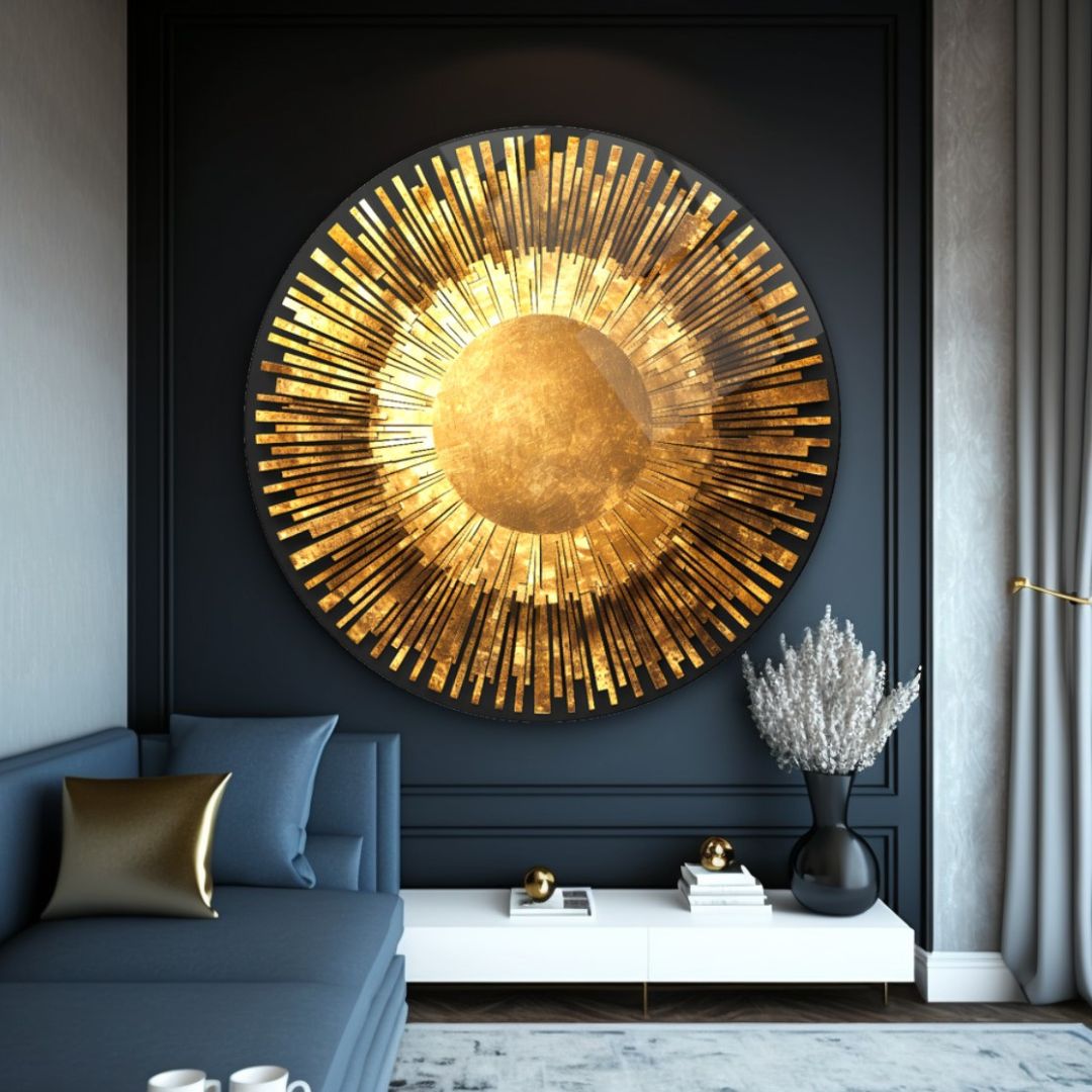 Golden Radiance Glass Wall Art