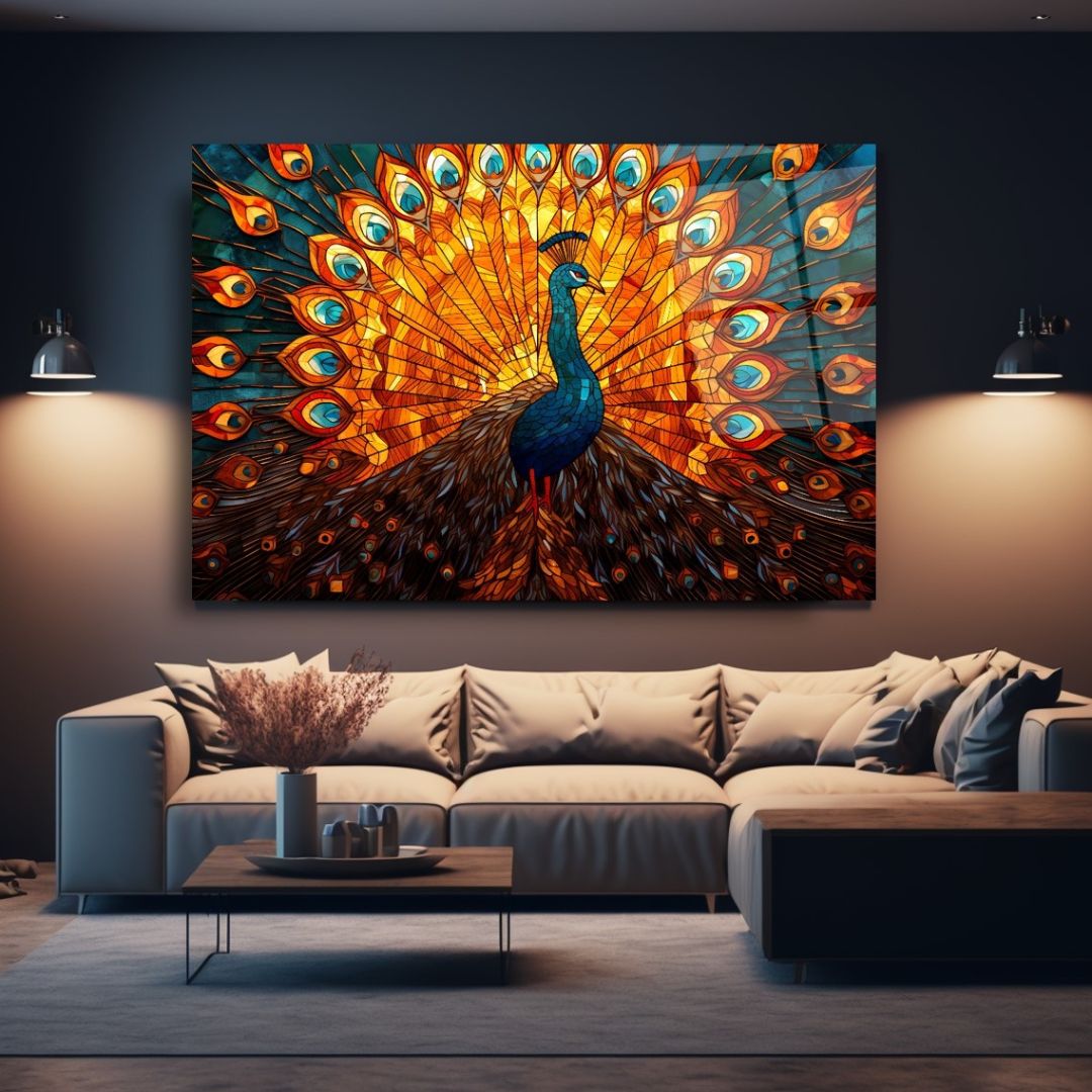 Radiant Peacock Glass Wall Art