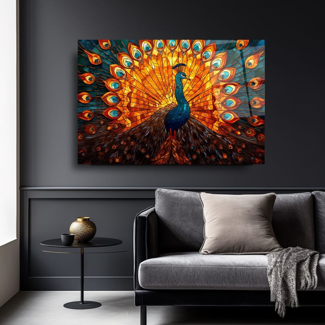 Radiant Peacock Glass Wall Art