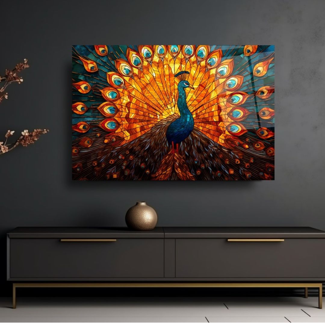 Radiant Peacock Glass Wall Art