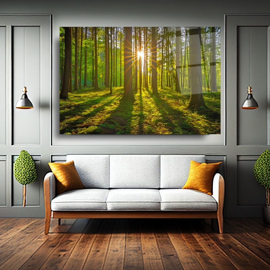 Sunlit Forest Glass Wall Art