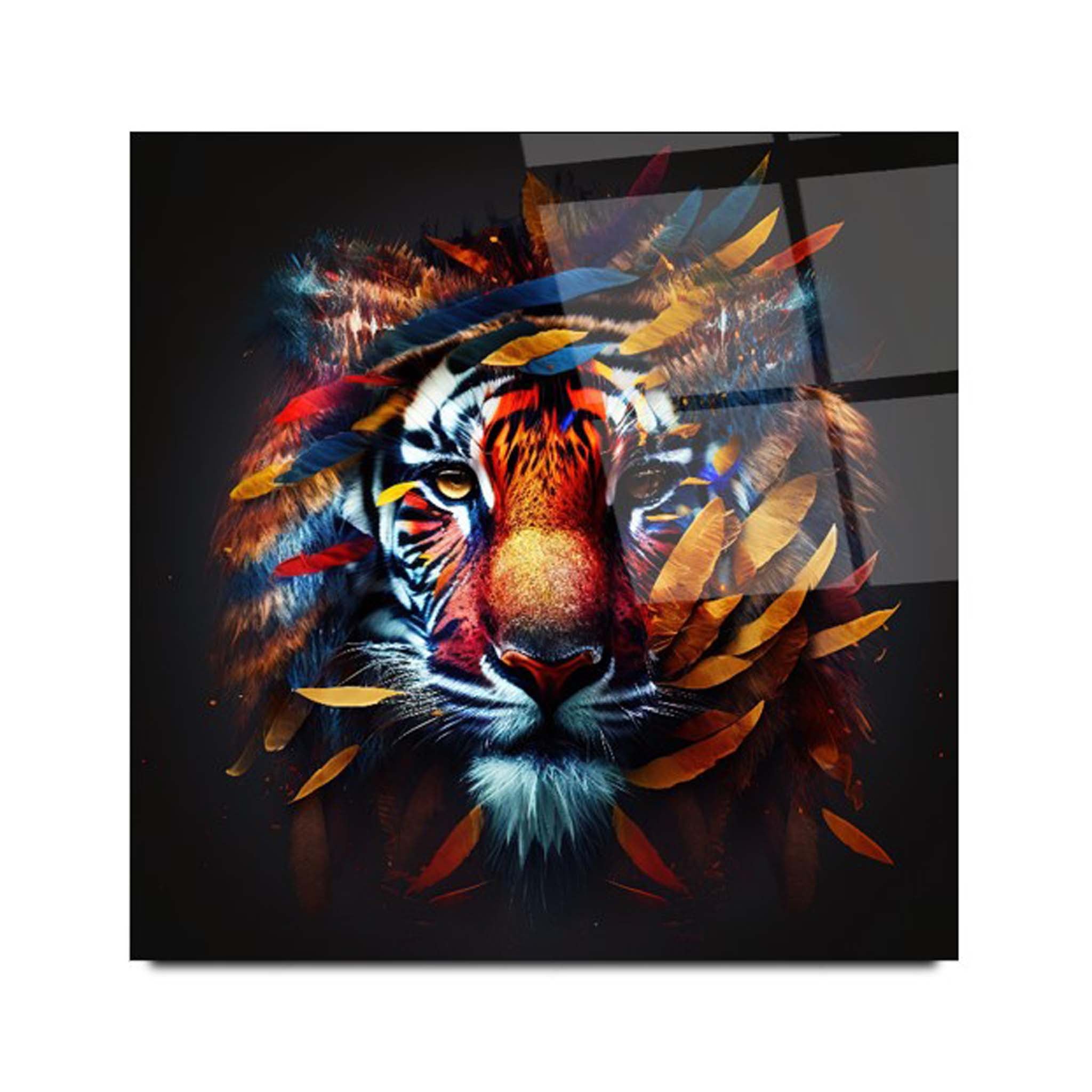 廃番】Picture Glass Face Tiger 80x80cm - 絵画/タペストリ