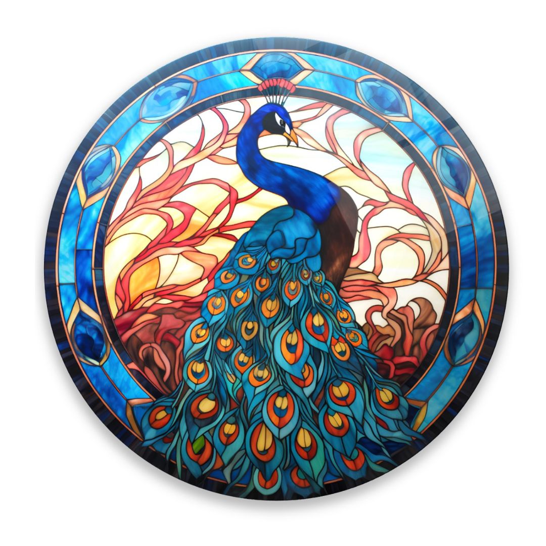 Majestic Radiance: The Peacock's Glory Glass Wall Art