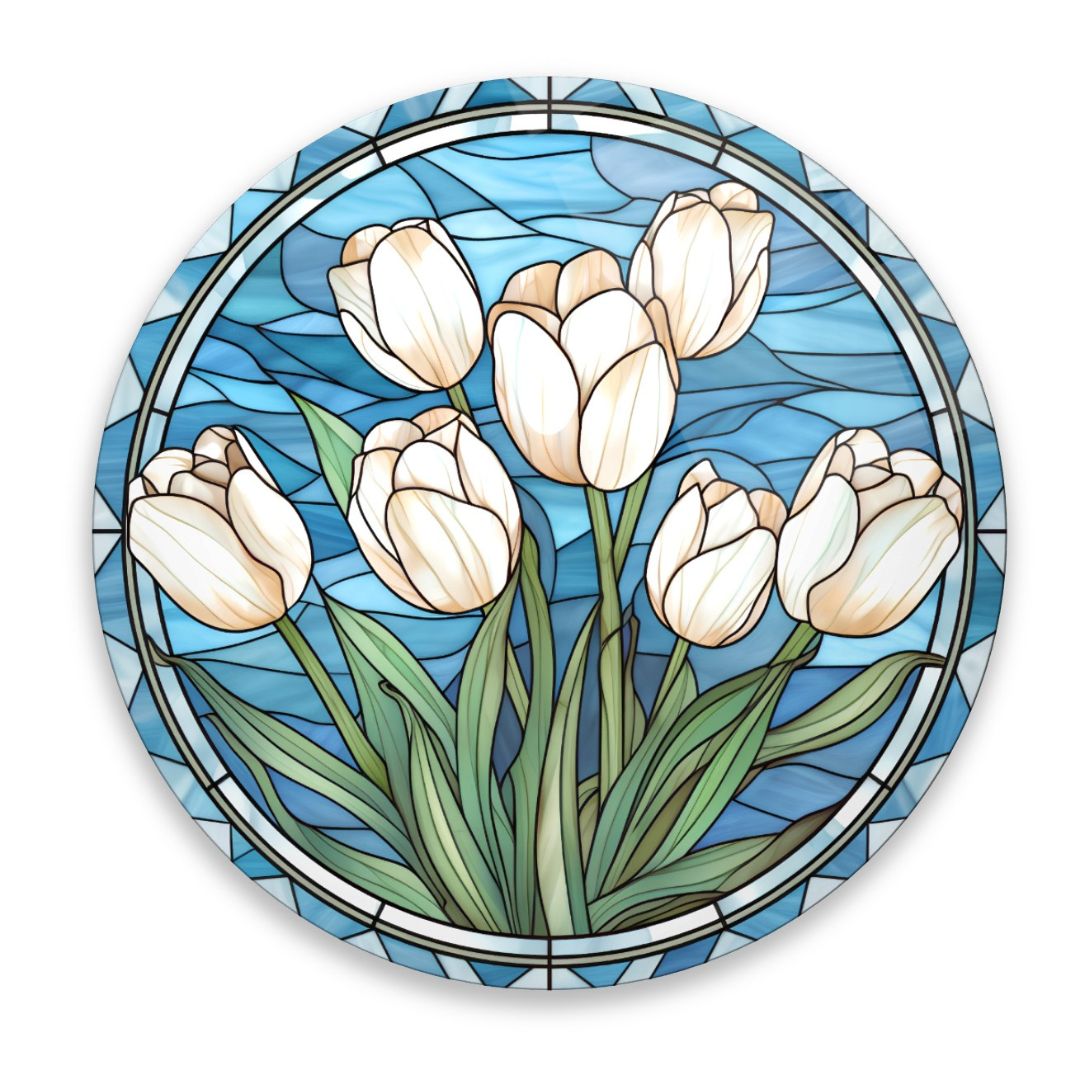 Blooming Grace: Ivory Tulips Glass Wall Art