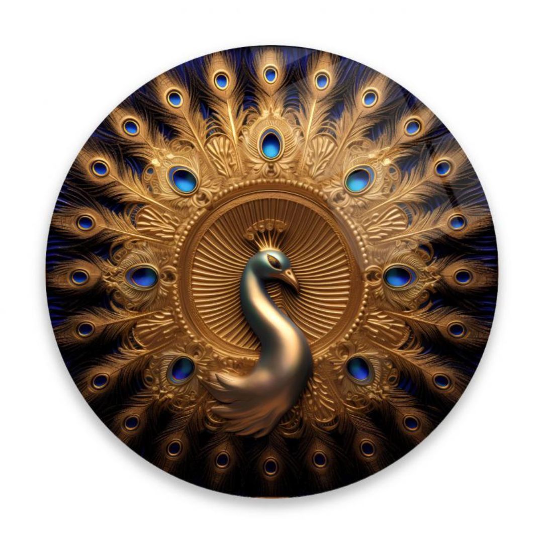 Majestic Elegance: The Golden Peacock Glass Wall Art