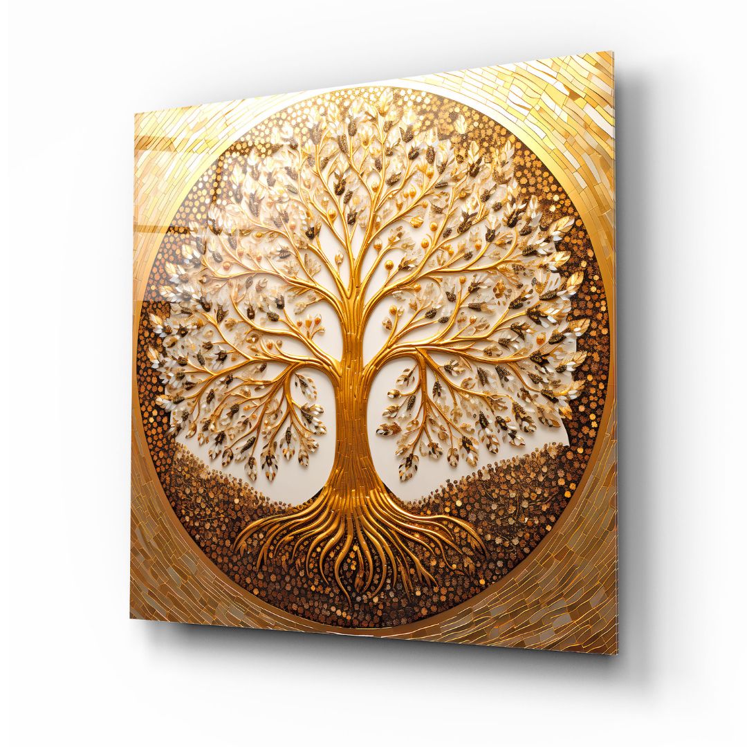 Golden Tree of Life Glass Wall Art