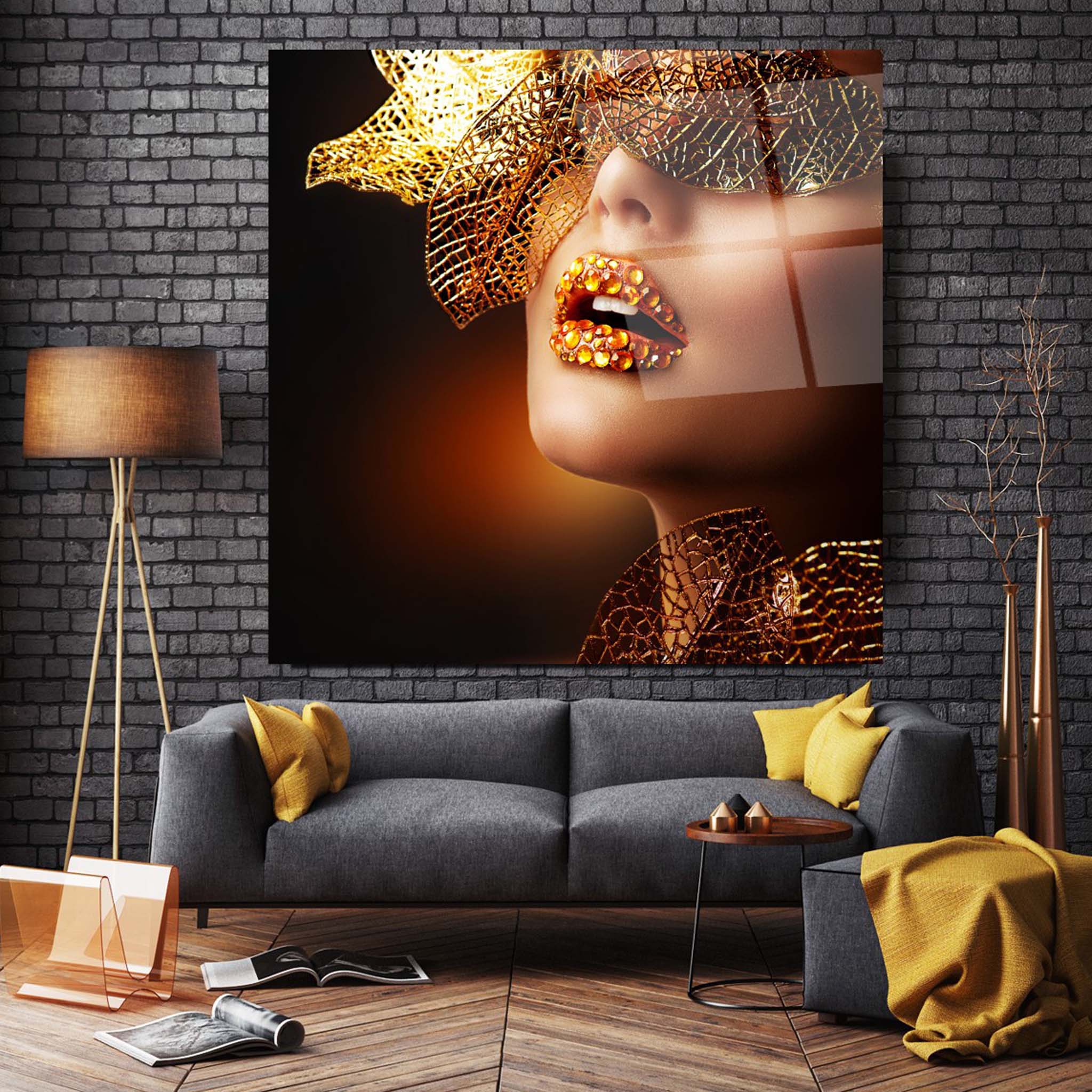 Gold Woman Glass Wall Art
