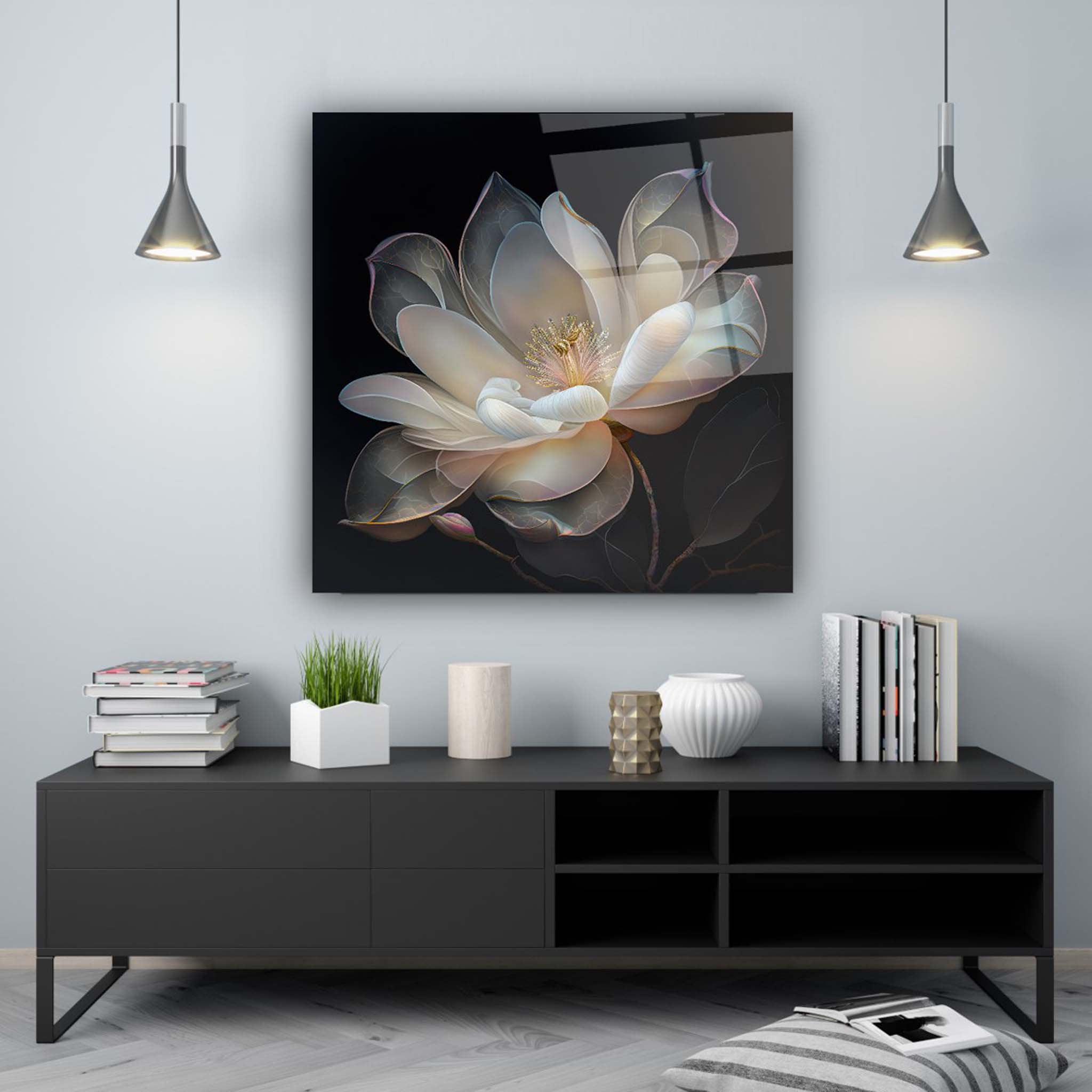 Lotus Flower Glass Wall Art 3