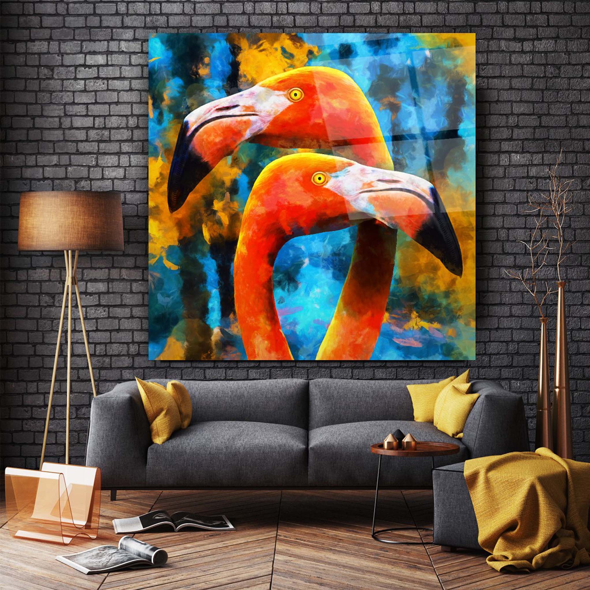 Flamingos Glass Wall Art