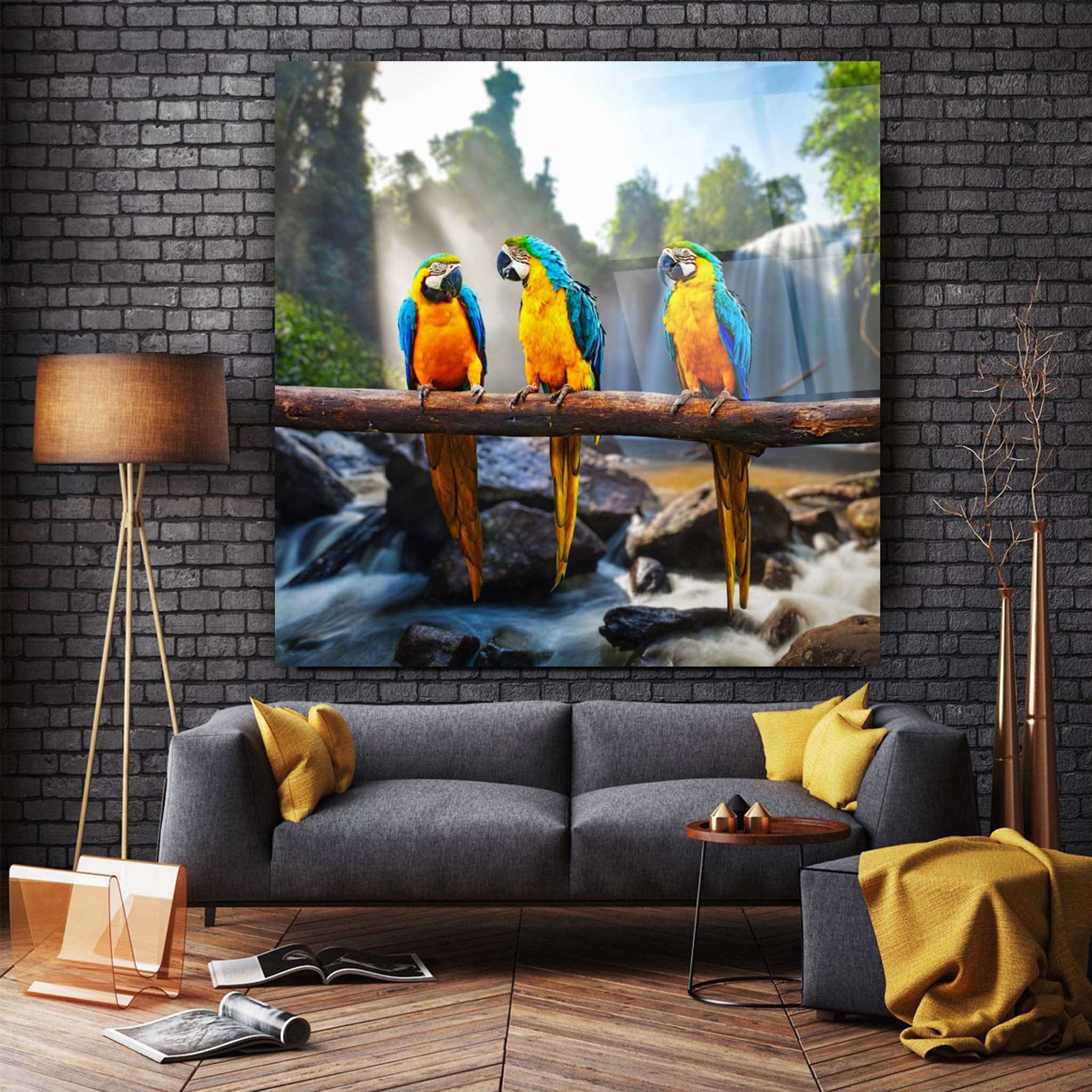 Colorful Parrots Glass Wall Art