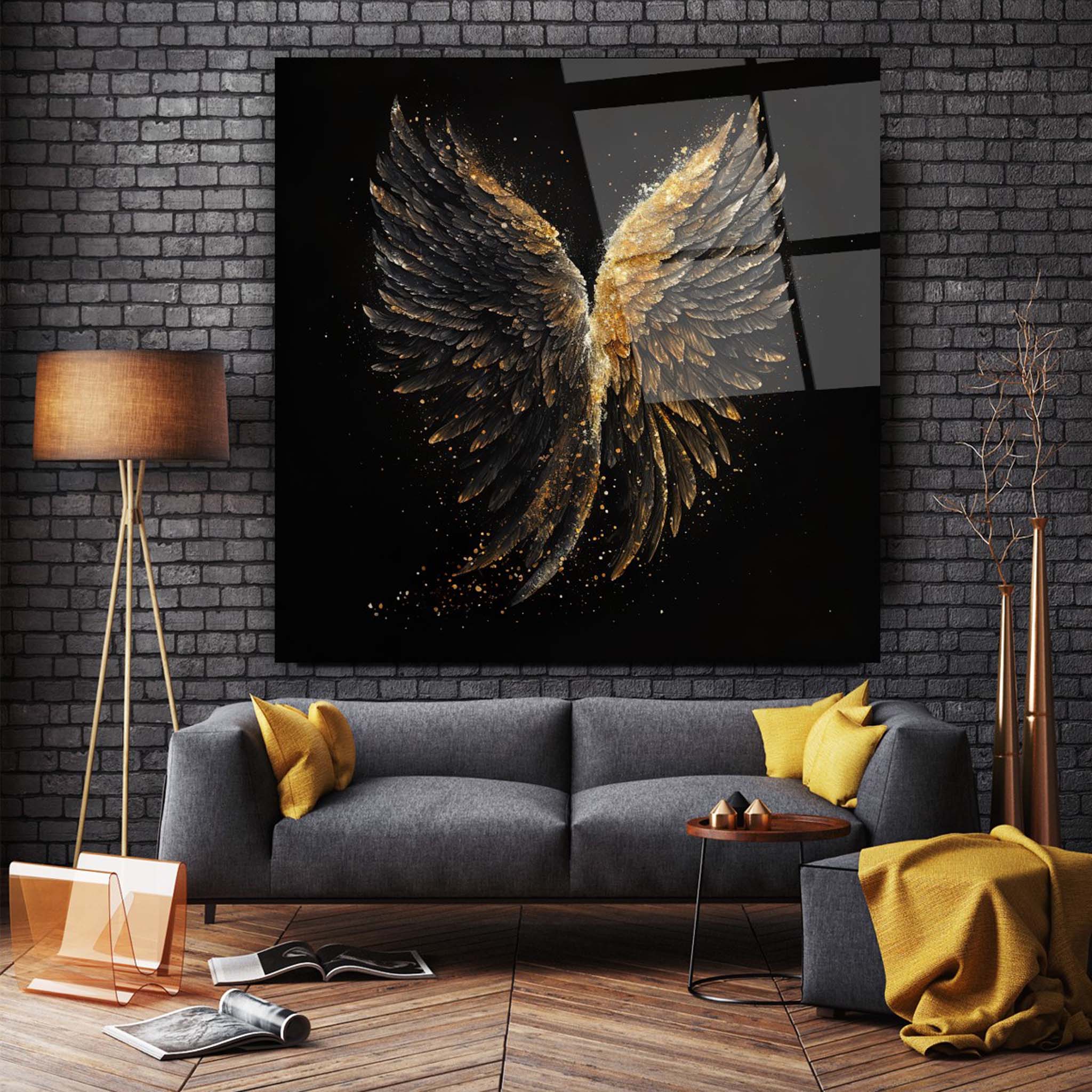Gold Wing Glass Wall Art 2
