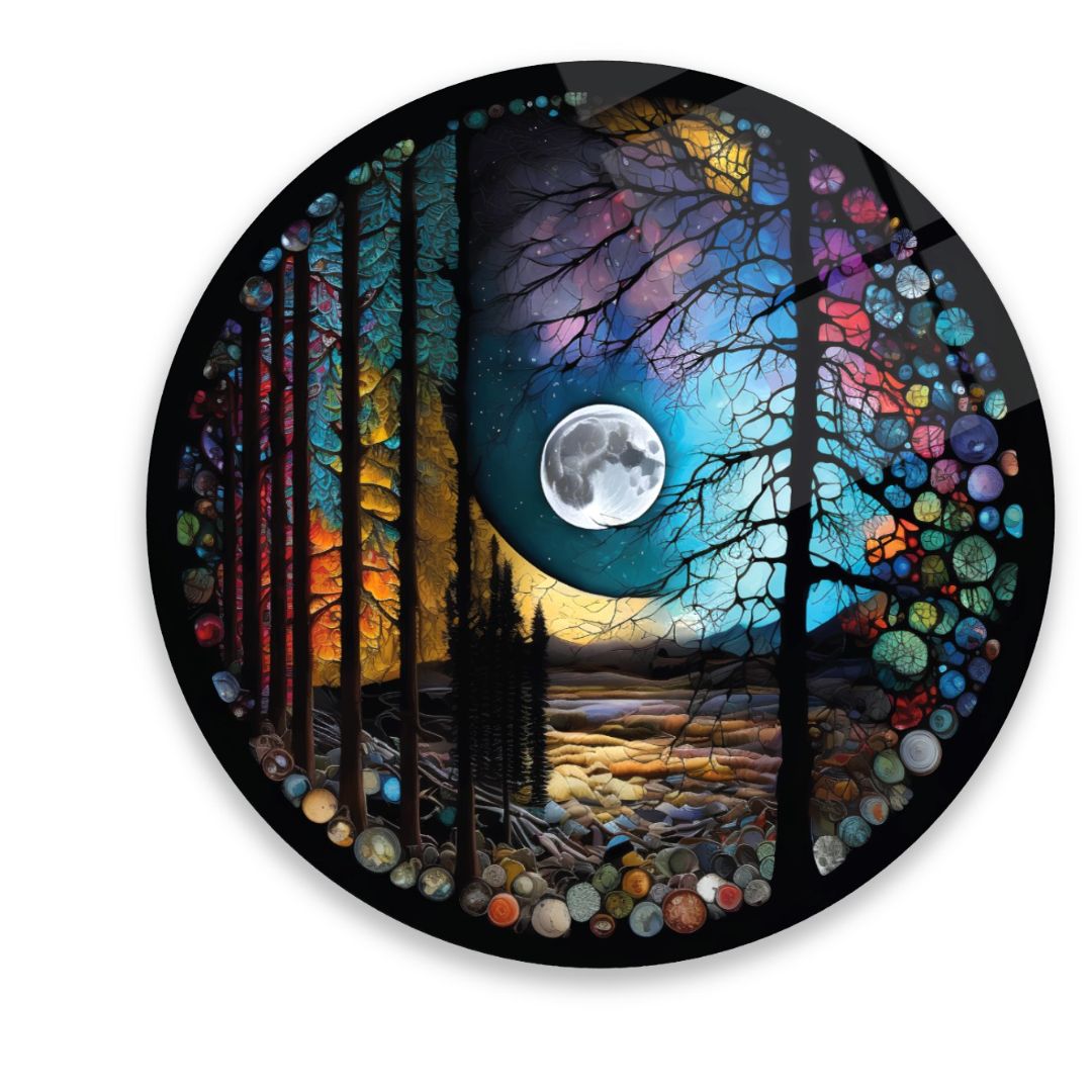 Moonlit Forest Symphony Glass Wall Art