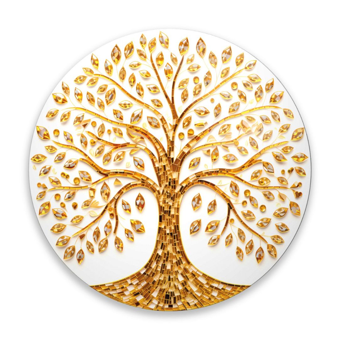 Golden Tree of Life Glass Wall Art