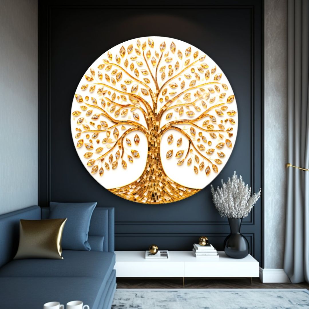 Golden Tree of Life Glass Wall Art