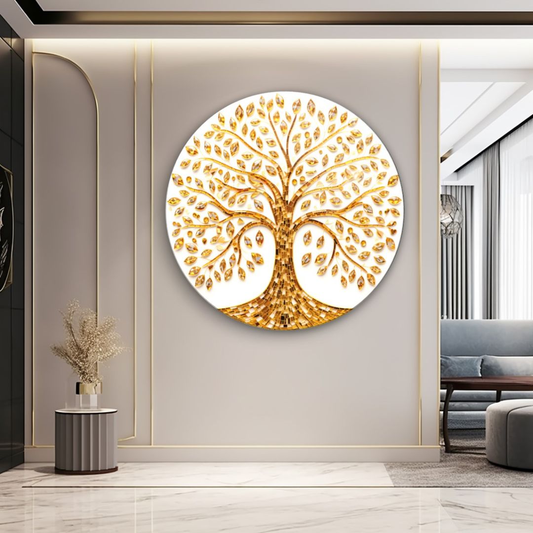 Golden Tree of Life Glass Wall Art