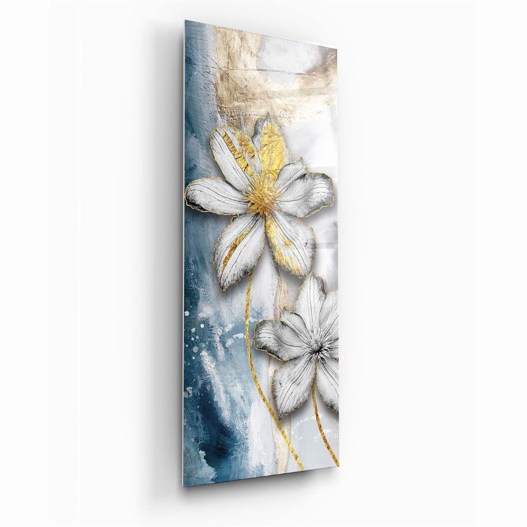 Golden Bloom Glass Wall Art