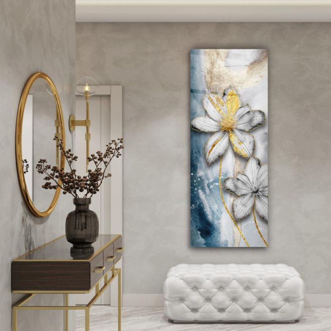 Golden Bloom Glass Wall Art