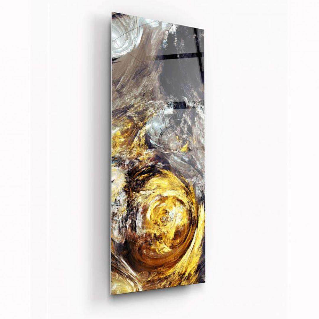 Golden Whirlwind Glass Wall Art