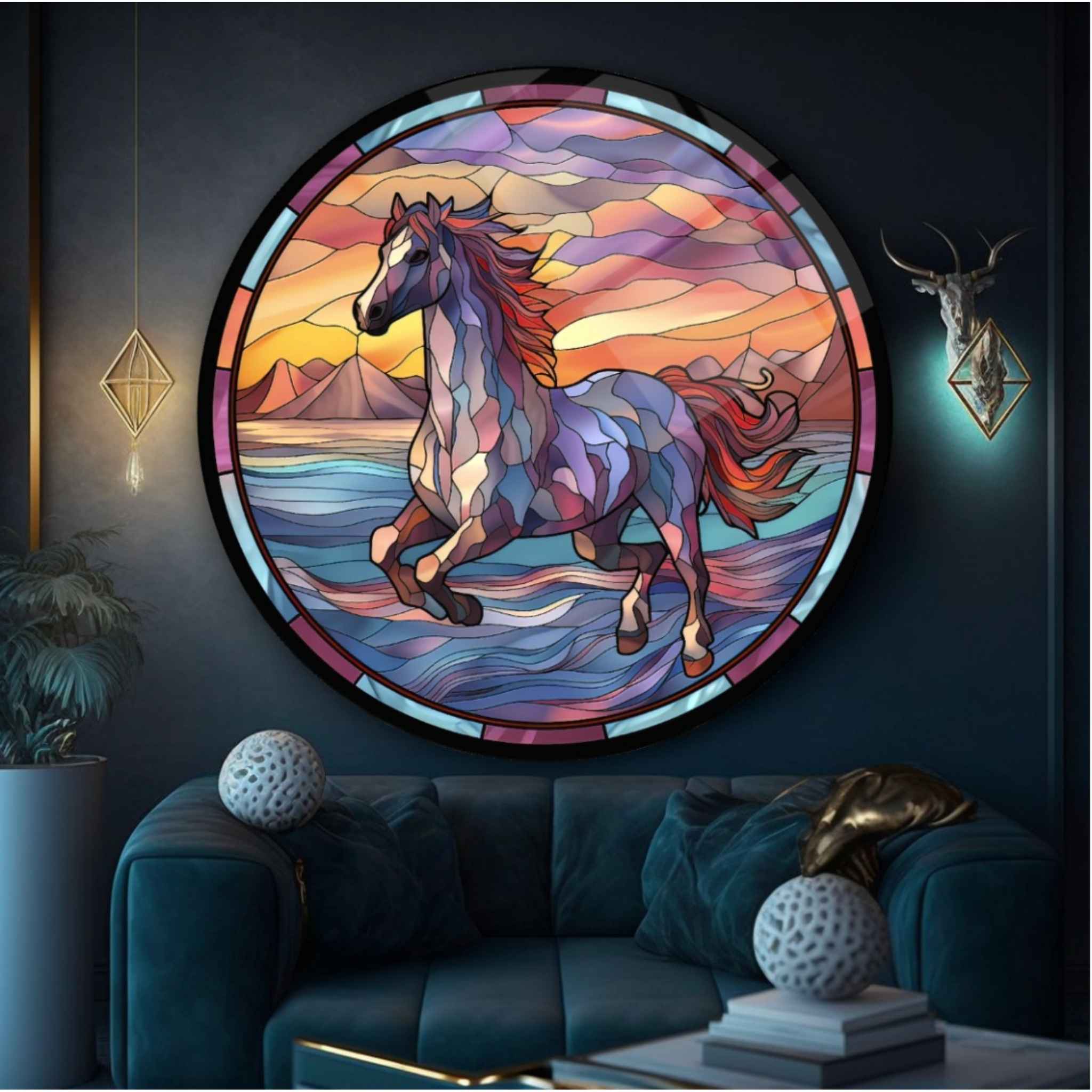 horse glass painting