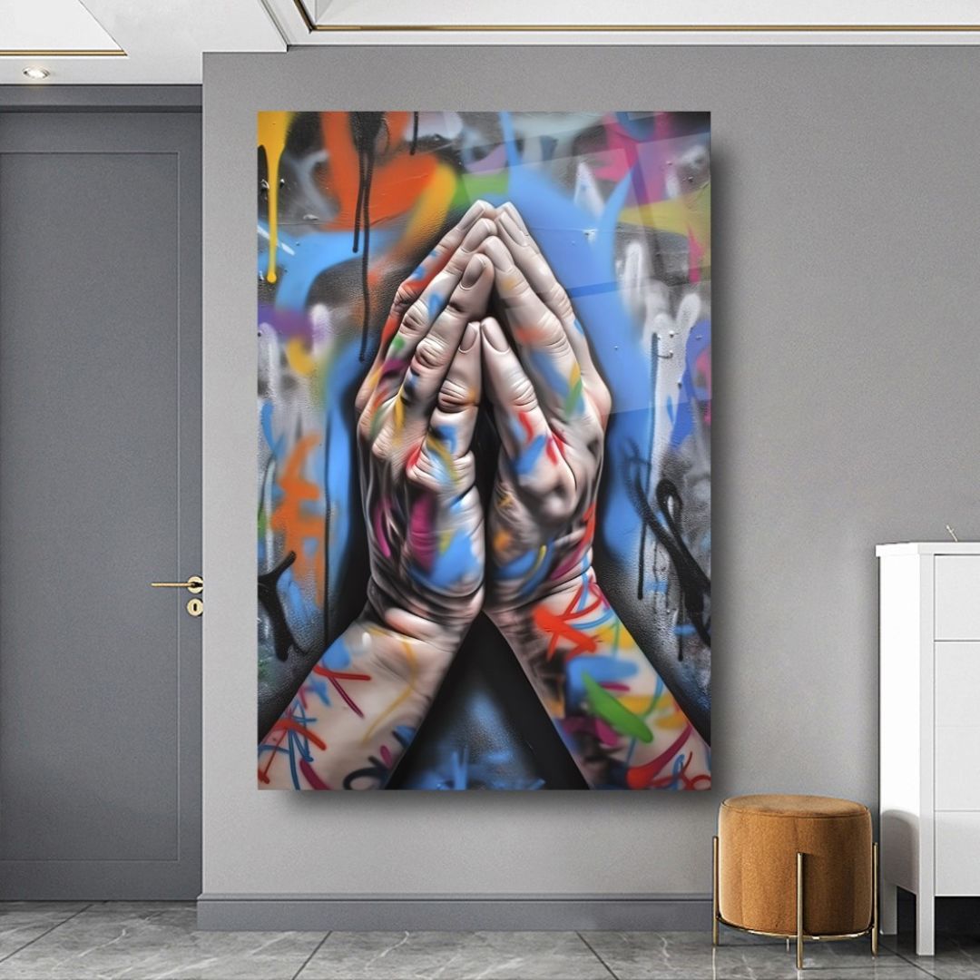 Prayer in Colors: Urban Serenity Glass Wall Art