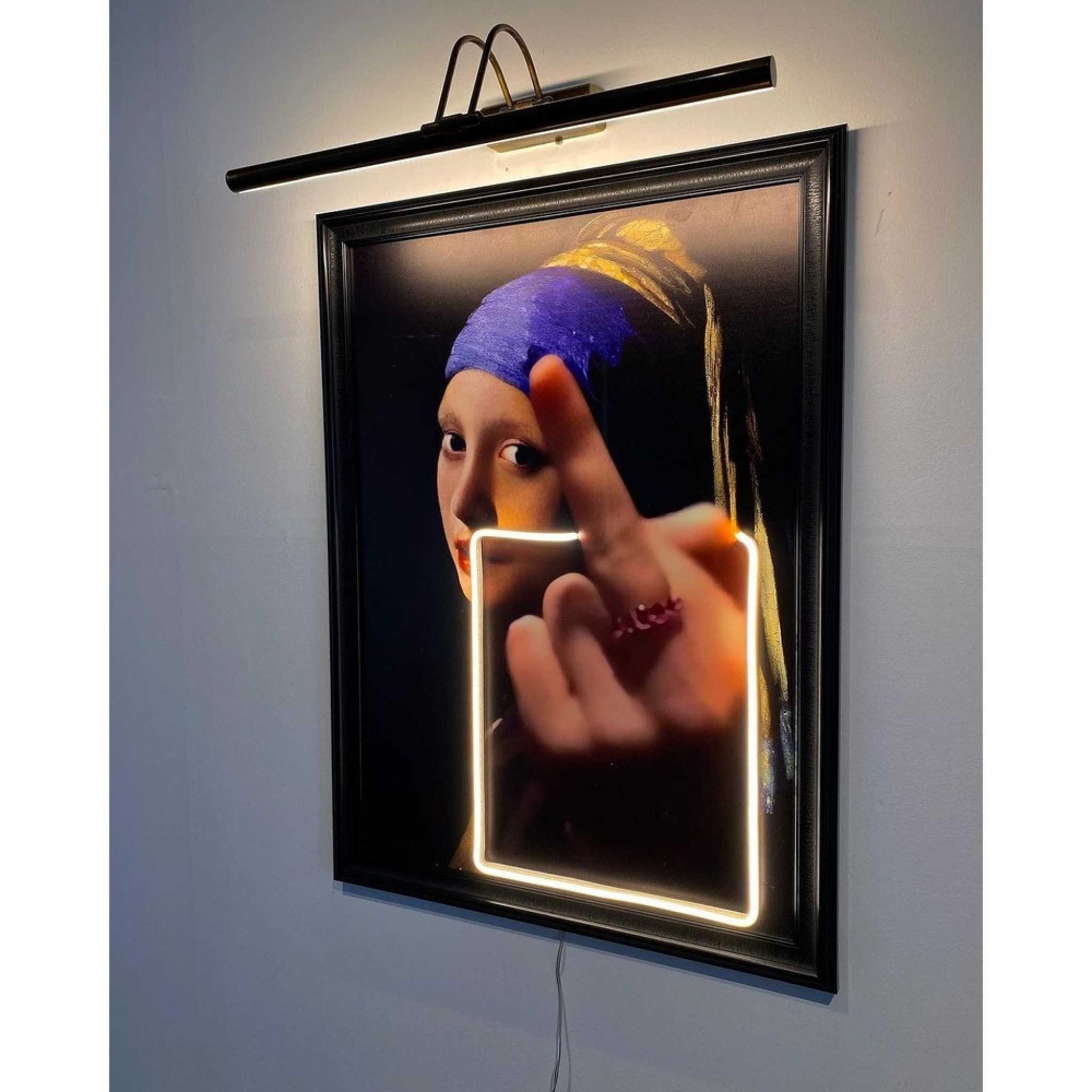 Provocative Elegance: Neon Sign Wall Art - Girl with a Pearl Earring