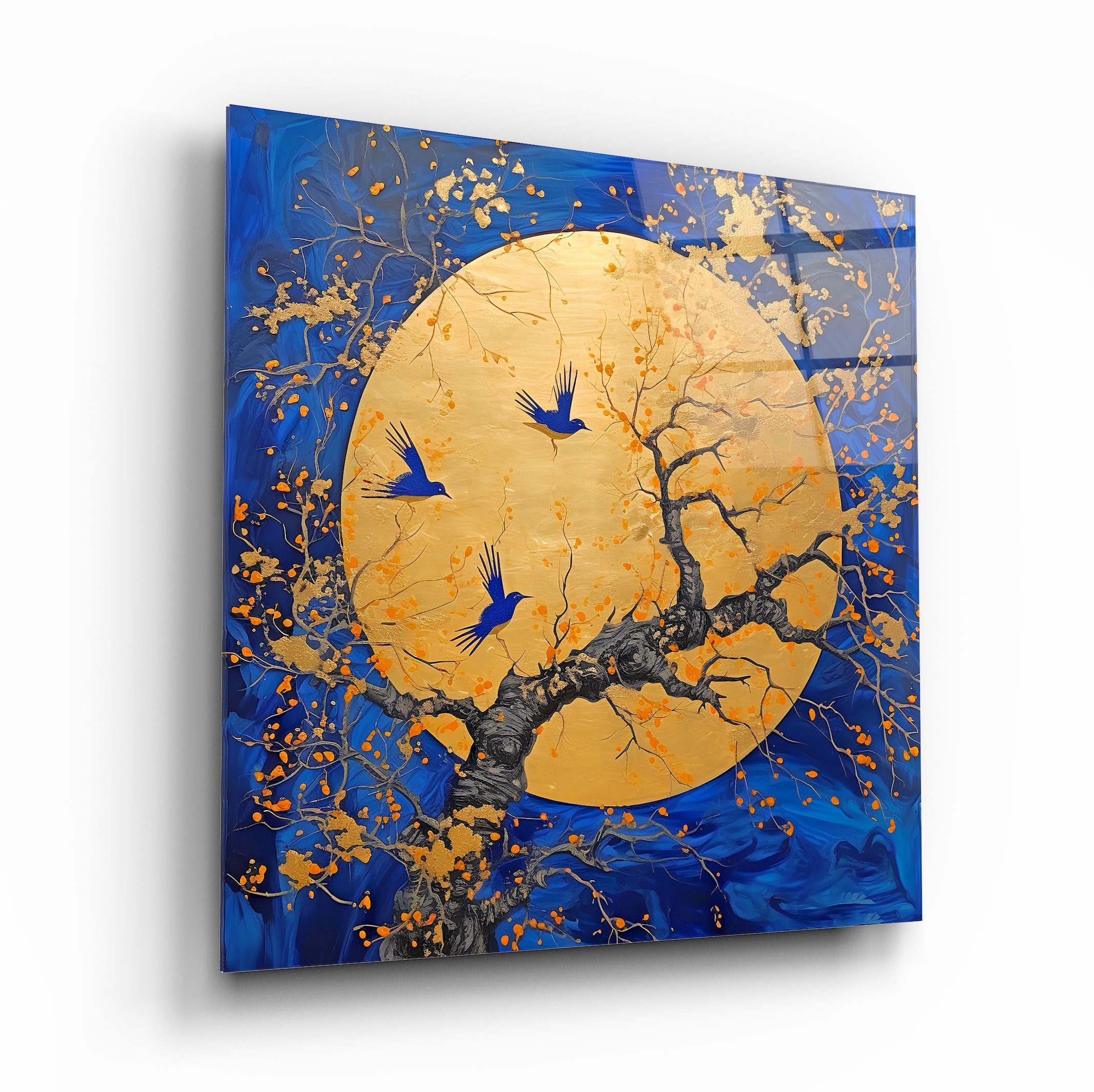 Golden Flight: Harmony in the Sky Glass Wall Art