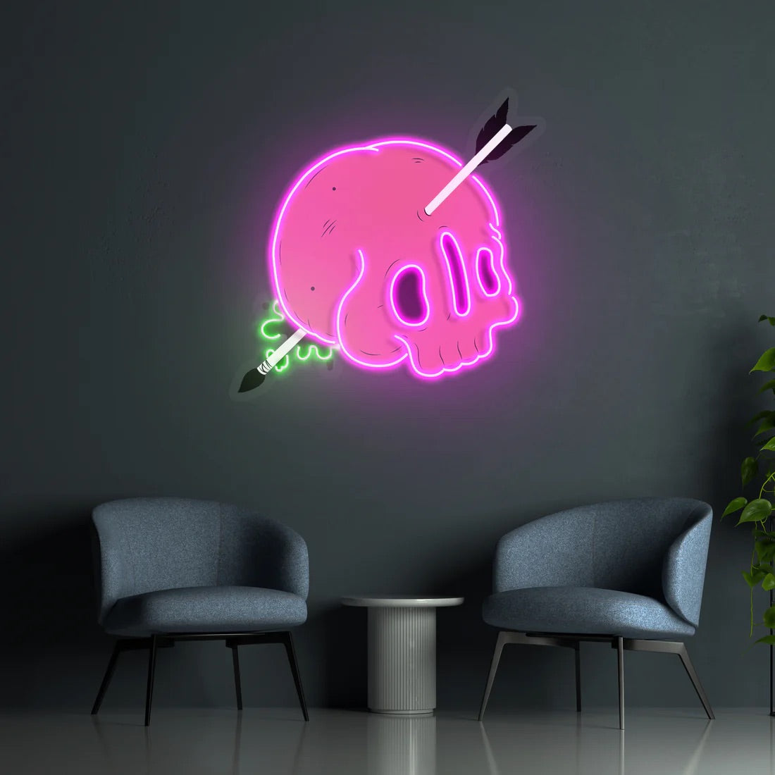 Neon Skull Art with Arrow