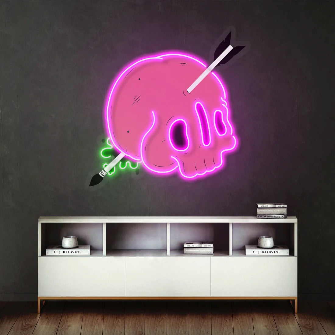 Neon Skull Art with Arrow