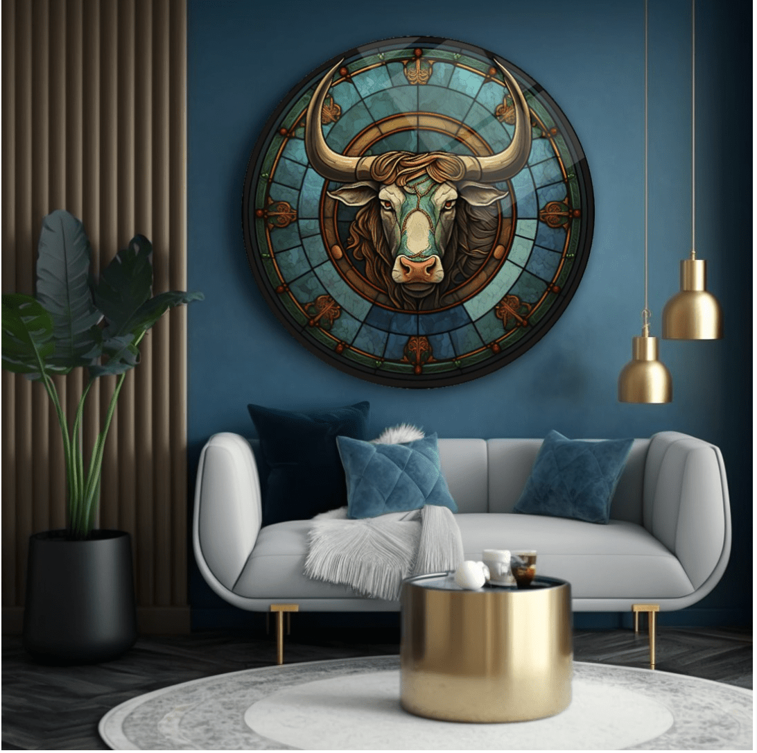 Bull Rounded Glass Wall Art