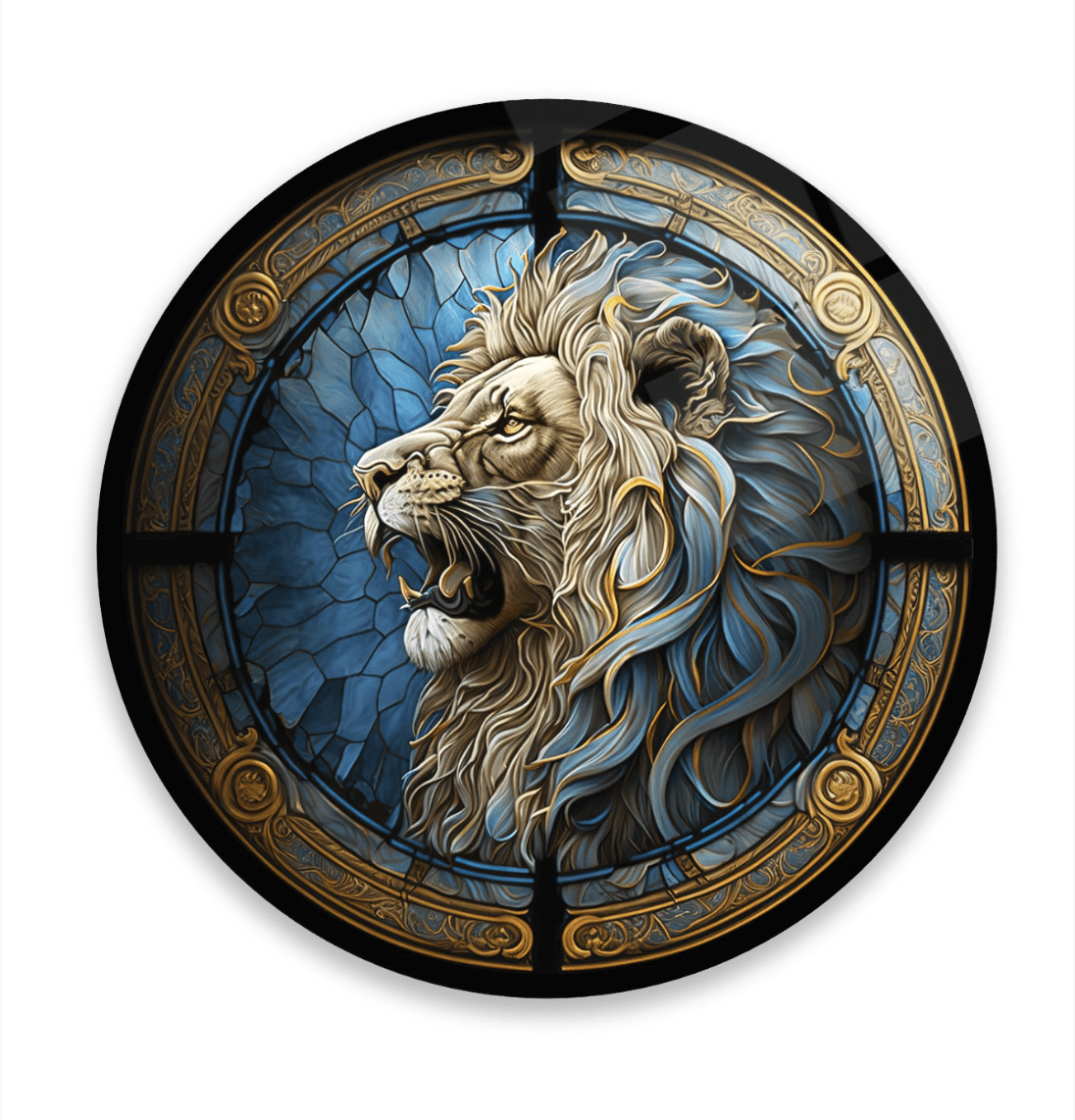 Futuristic Lion Rounded Glass Wall Art
