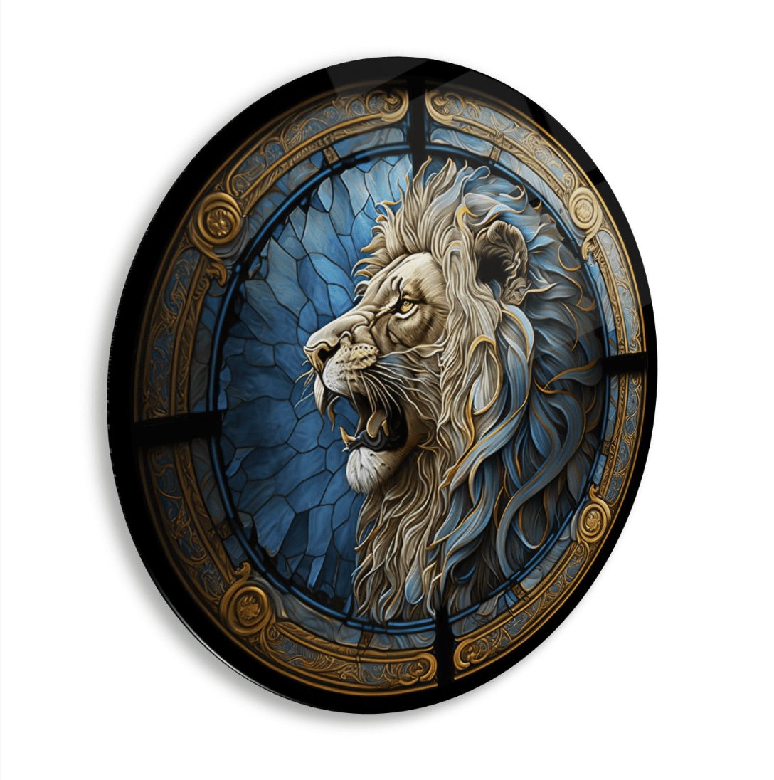 Futuristic Lion Rounded Glass Wall Art