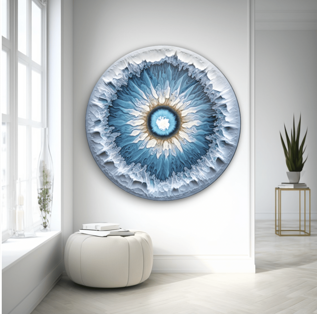 Blue & White Eye Rounded Glass Wall Art