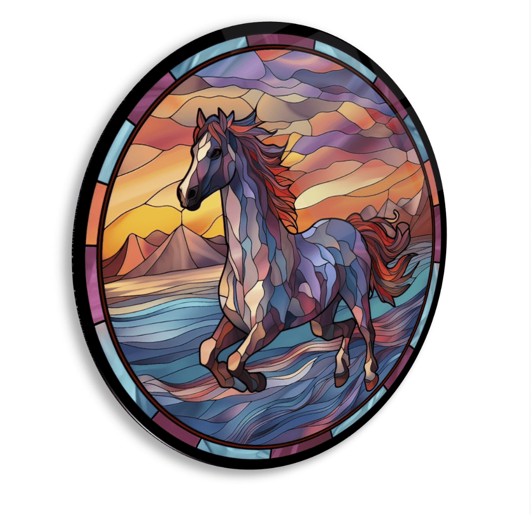 Colourful Horse Rounded Glass Wall Art