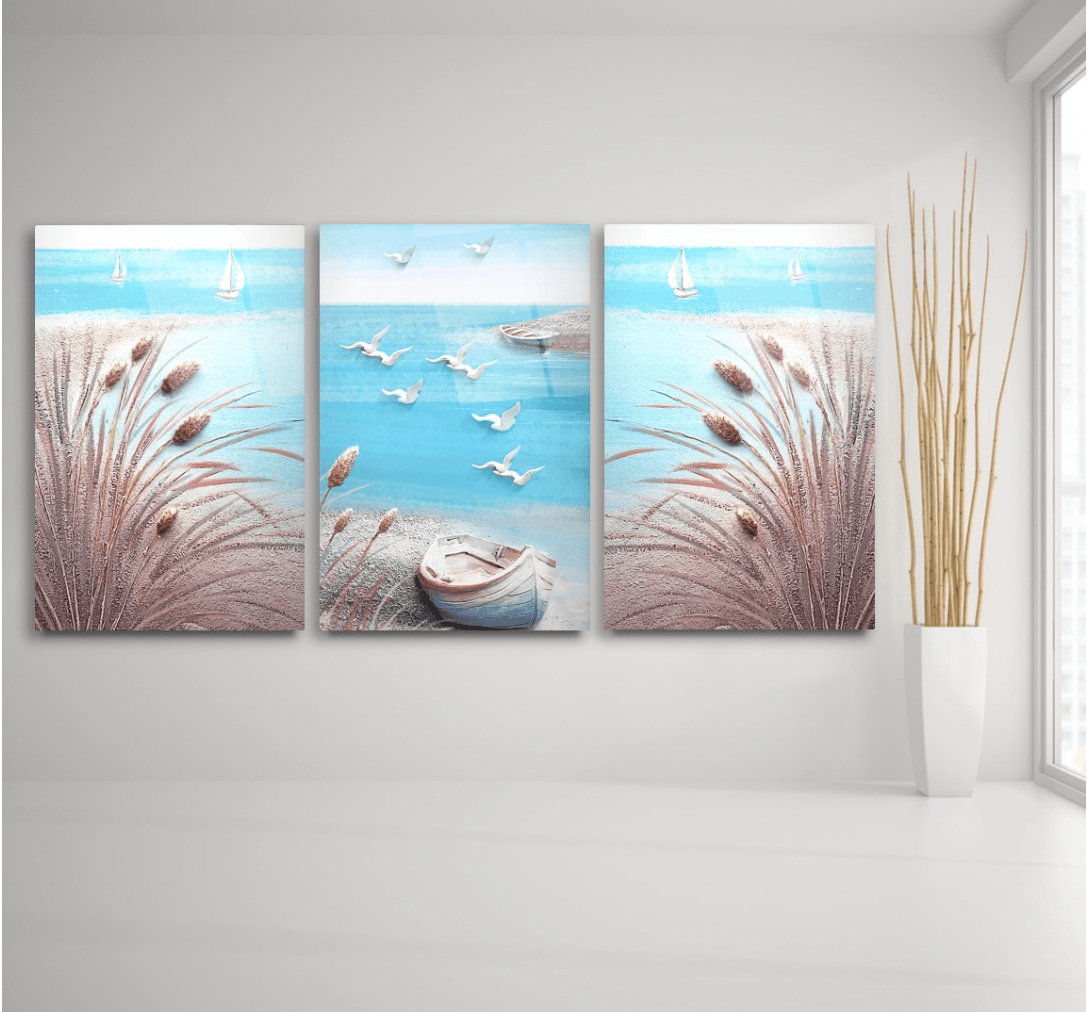 Calm Beach Glass Wall Art & Set of 3