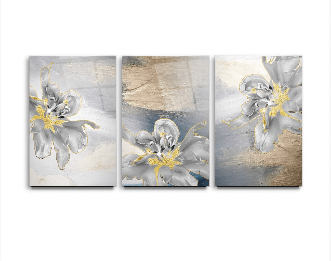 White Flower Glass Wall Art & Set of 3