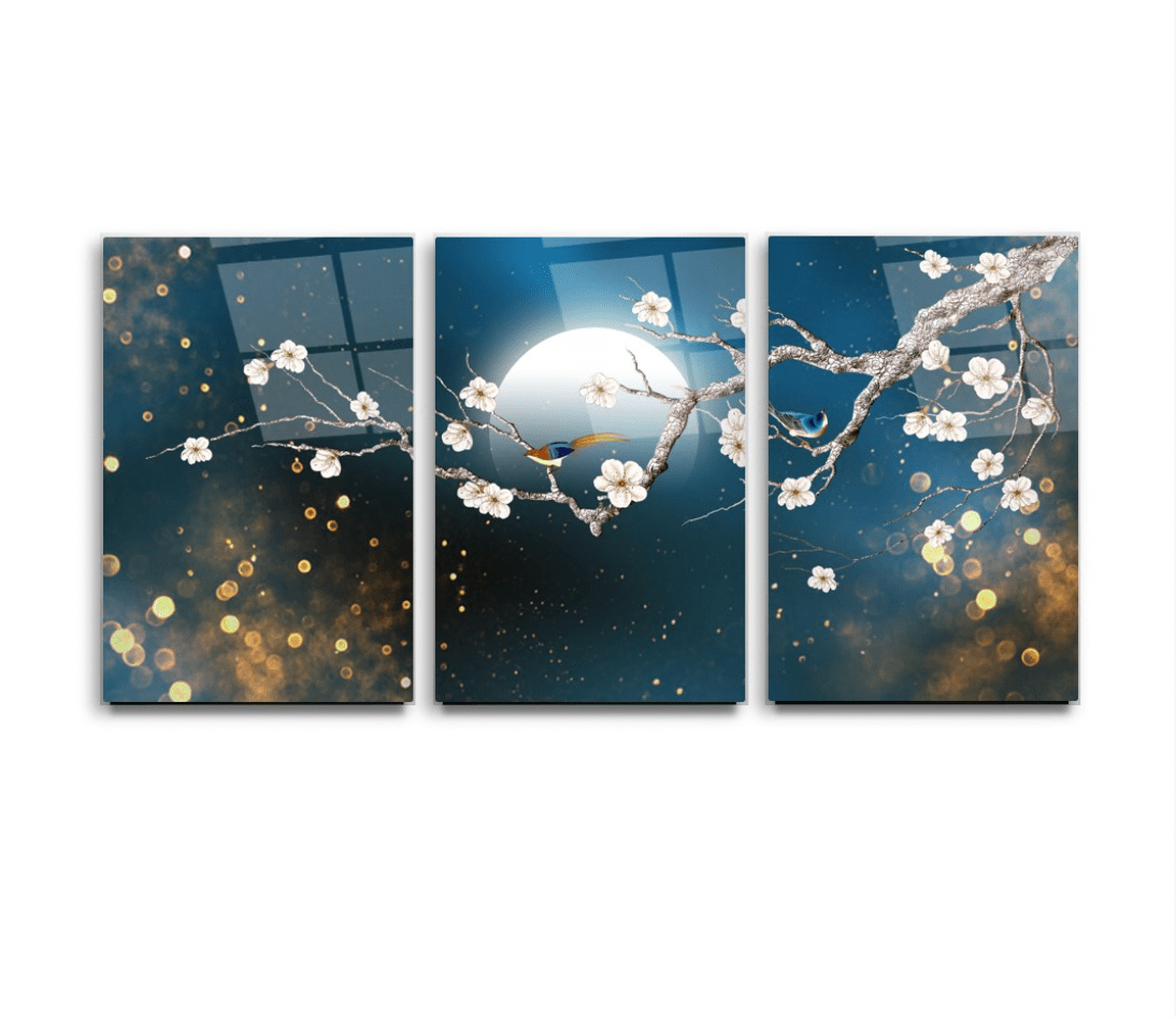 Buy Tree Branch at Night Glass Wall Art & Set of 3 | Artchi