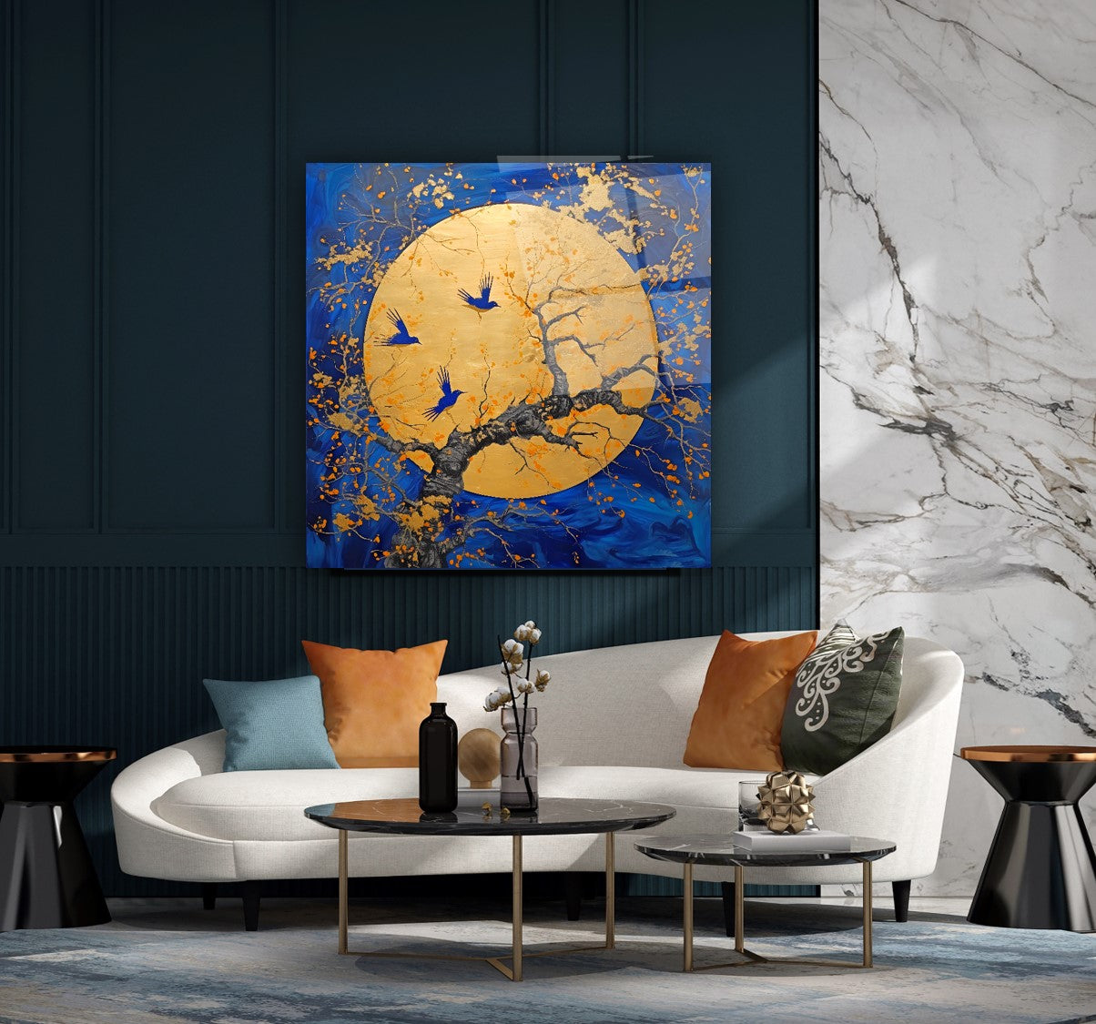 Golden Flight: Harmony in the Sky Glass Wall Art