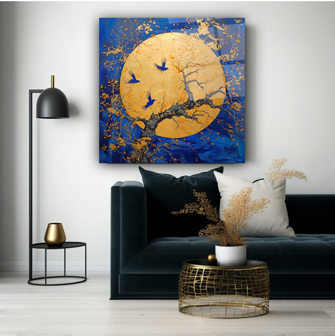 Golden Flight: Harmony in the Sky Glass Wall Art