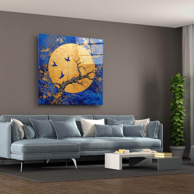 Golden Flight: Harmony in the Sky Glass Wall Art