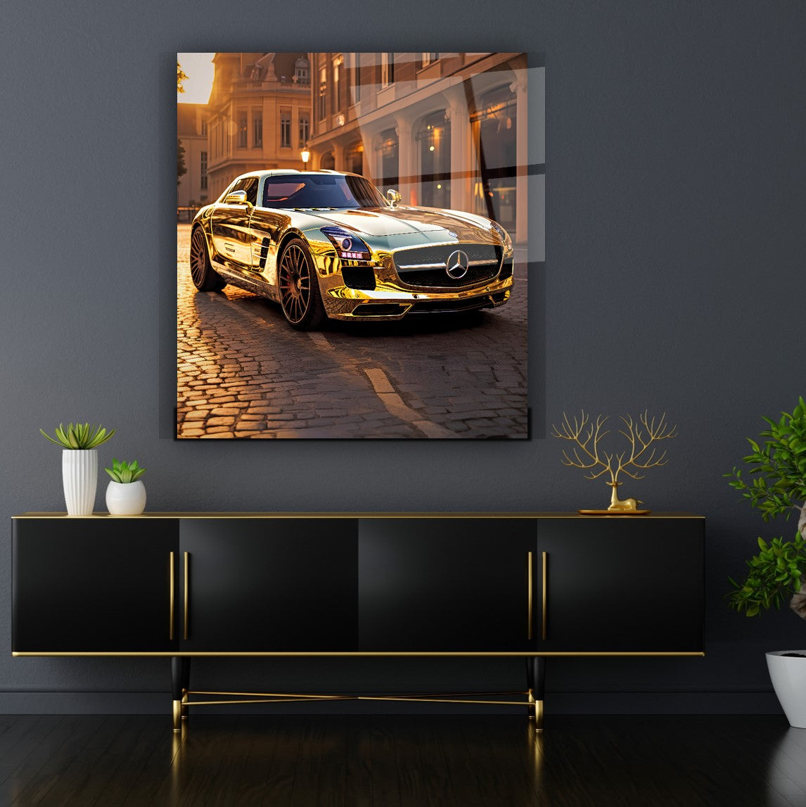 Golden Velocity Glass Wall Art