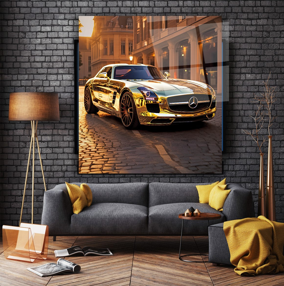 Golden Velocity Glass Wall Art