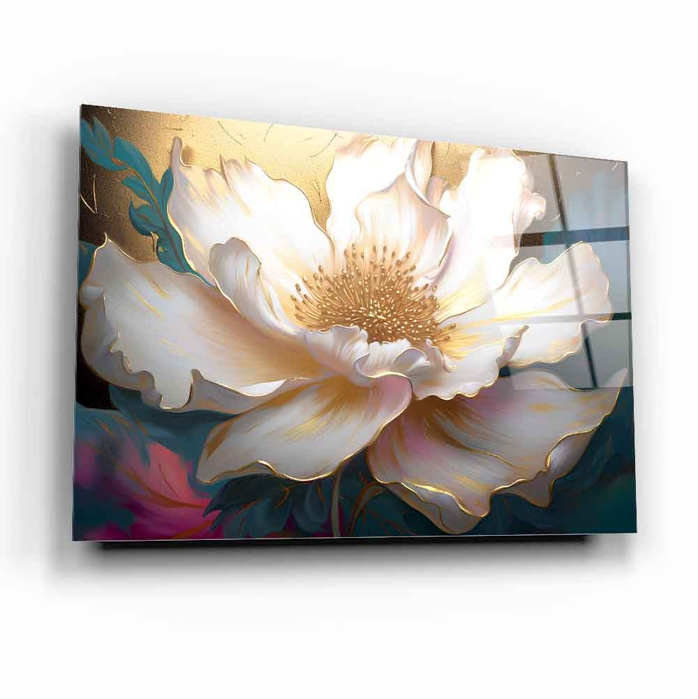 Golden Bloom Glass Wall Art