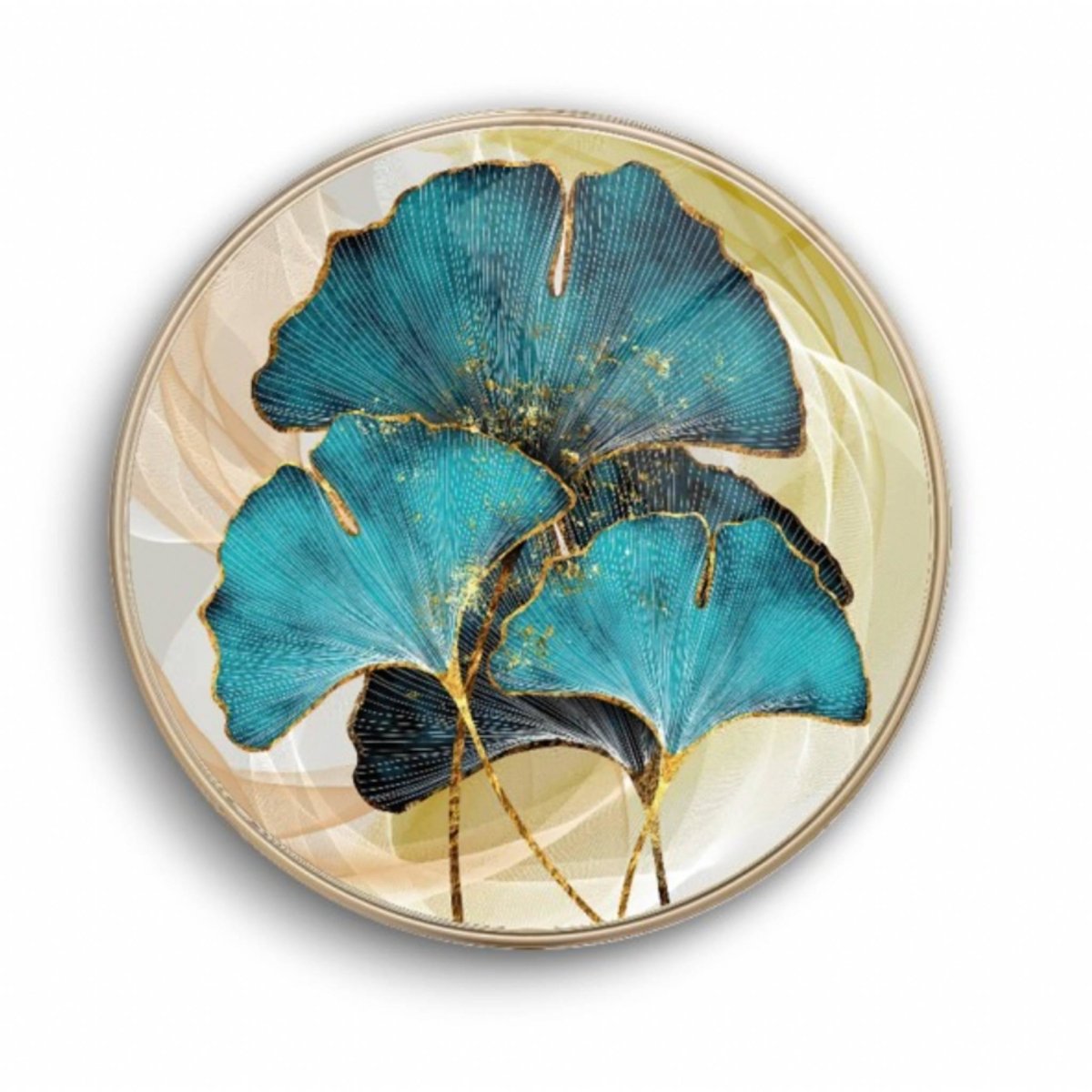 Blue Leaf Circle Glass Painting - Artchi
