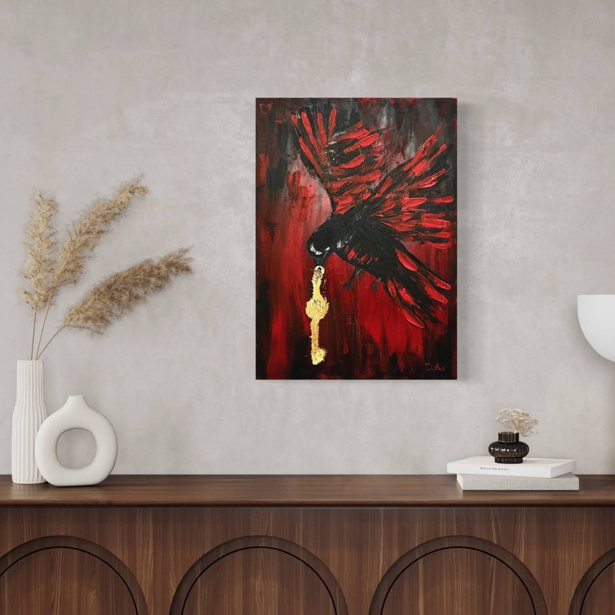 Crow and Key of Heaven Original Painting on Canvas - Artchi
