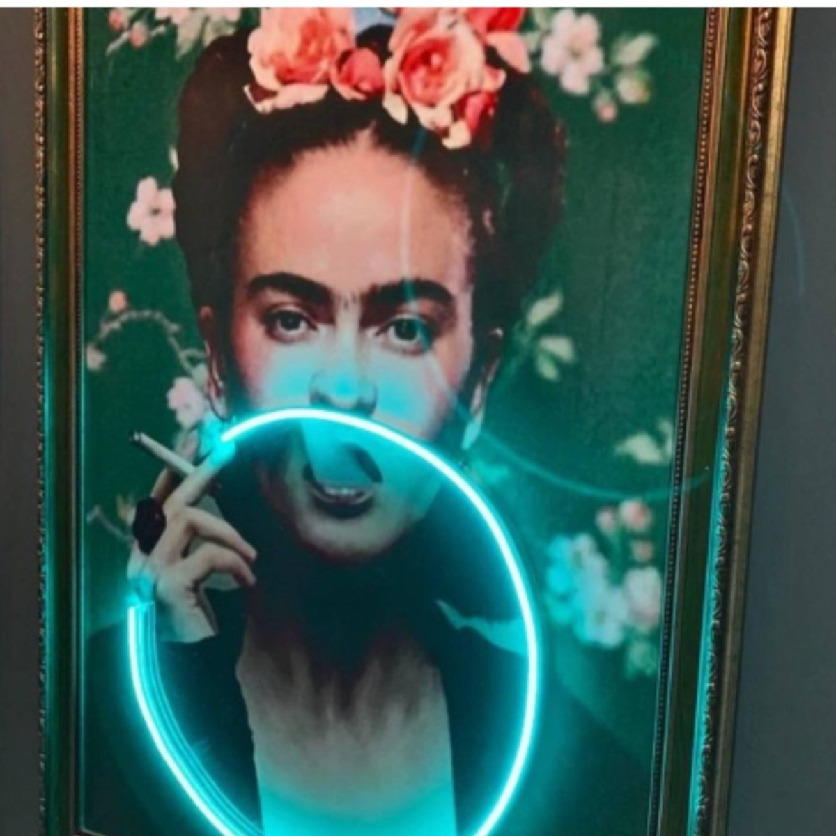 Frida kahlo smoking neon art